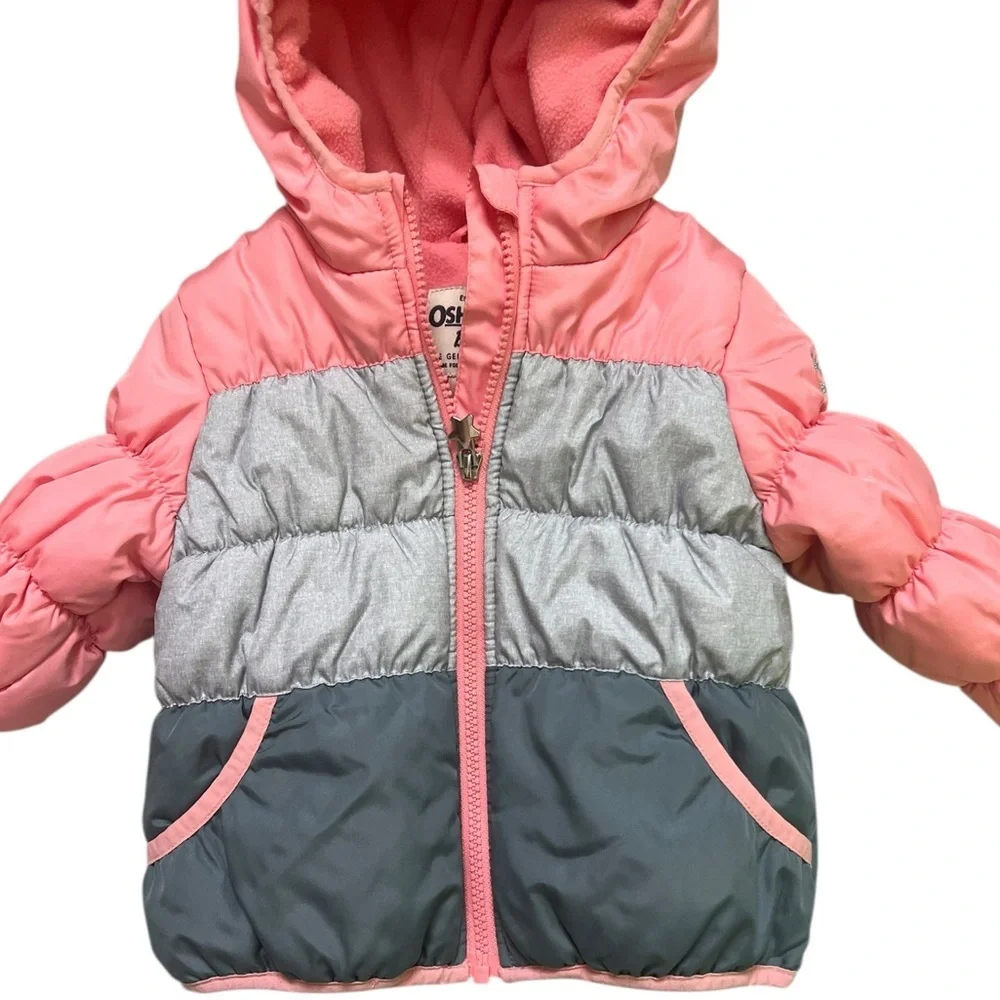 OshKosh B'gosh Puffer Jacket Kids Girls‎ 24M Pink Gray